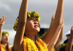 Hula dancer with leis